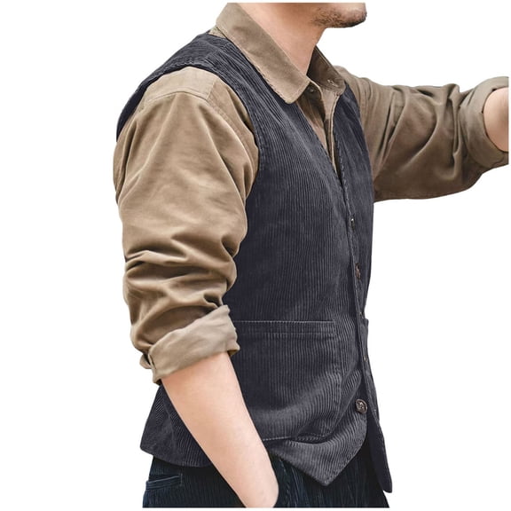 uikmnh Vests for Men's Corduroy Vest Classic British Retro Style Smart Casual Outerwear for Everyday Business and Daily Wear Size:XL
