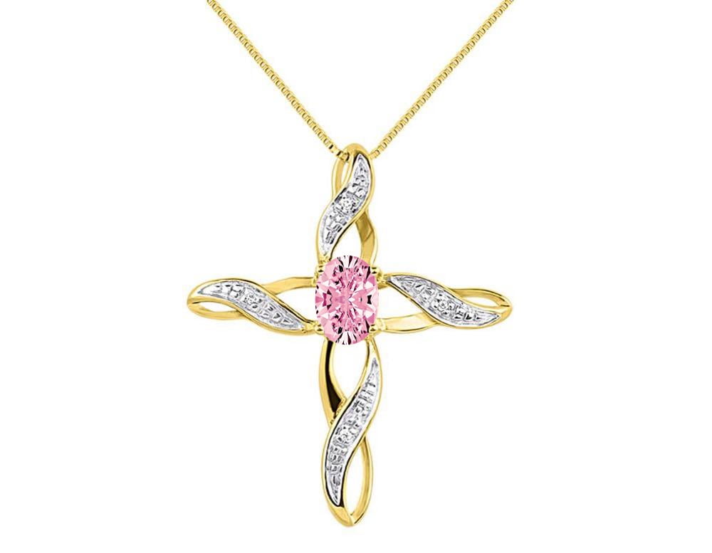 RYLOS Stunning Cross Pendant with Oval Shape Gemstone & Genuine Sparkling Diamonds in 14K Yellow Gold Plated Silver .925-7X5MM Color Stone Necklace With 18 Chain RYLOS Stunning Cross Pendant with Oval Shape Gemstone & Genuine Sparkling Diamonds in 14K Yellow Gold Plated Silver .925-7X5MM Color Stone Necklace With 18 Chain