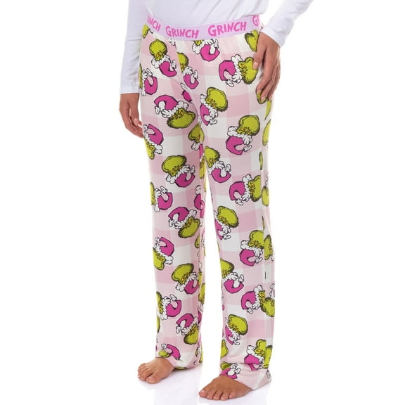 Dr. Seuss The Grinch Pajamas Women's Pink Santa Hacci Knit Lounge Sleep Pants
