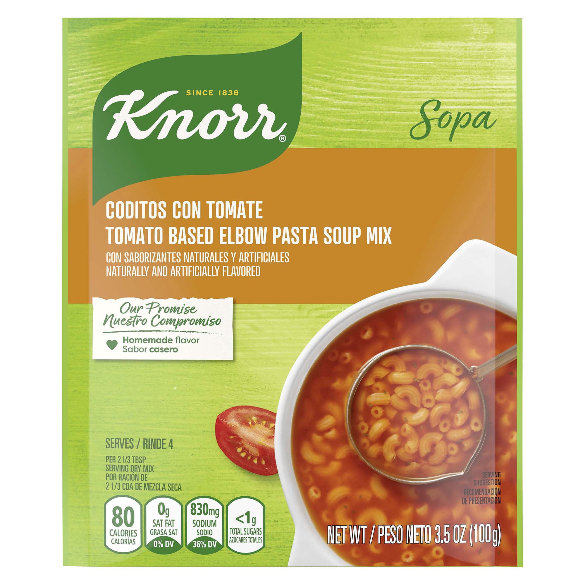 Knorr Sopa Tomato Based Elbow Pasta Soup Mix, 3.5 oz Pouch (Pack of 2).