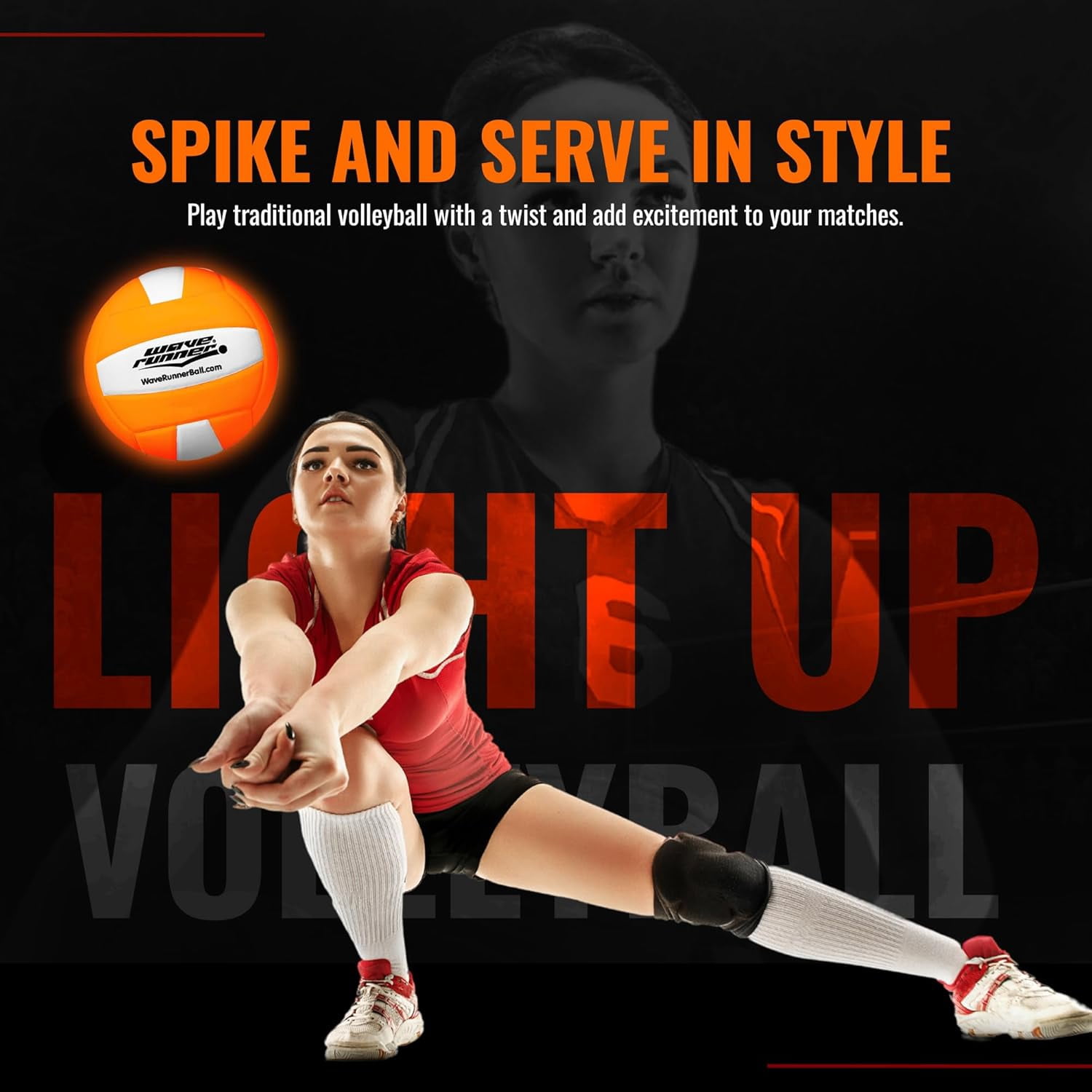Wave Runner LED Light-Up Volleyball - Glow in The Dark, 10.35 in, Waterproof, Pump & Batteries Included, Great for Teens, Adults & Night Beach Games