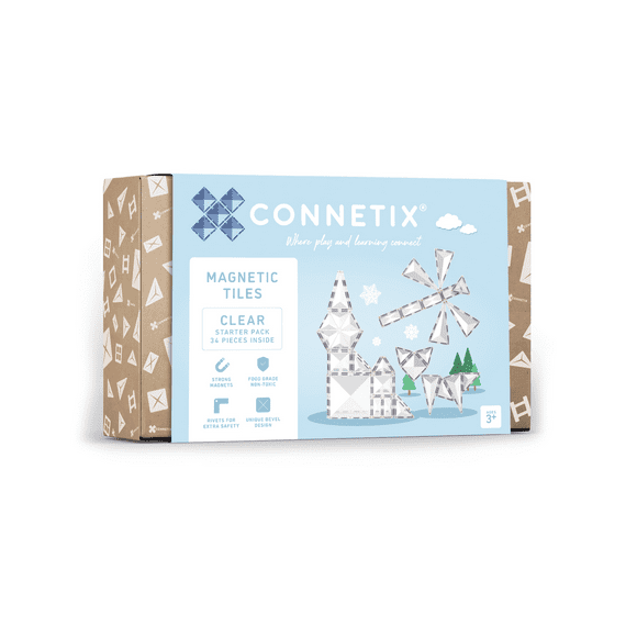 CONNETIX Magnetic Tiles, Clear Starter Pack, 34 Pieces