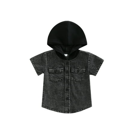 

Bagilaanoe Toddler Baby Boy Denim Shirts Casual Hooded Sweatshirt Short Sleeve Pullover 6M 12M 18M 24M 3T 4T 5T Kids Summer Loose Tee Tops