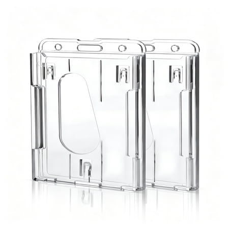 CCOCC 2026 New Heavy Duty Transparent Thumb Slot Badge & Id Holders,Hard Plastic Clear,2 Piece for Work, Office, Events, Conferences, Name Tags, Identification, Employee Badges