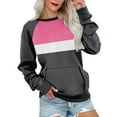 thumbnail image 2 of Fznquz Crew Neck Womens Sweatshirts Casual Pink Long Sleeve Tops Solid Color Block Fall Pullover Tops, 2 of 5