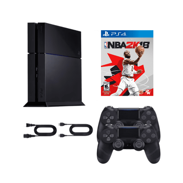 Sony PlayStation 4 PS4 1TB Original Console - Refurbished Bundle with NBA 2K18 Game and 2 RetroFam Wireless Controllers
