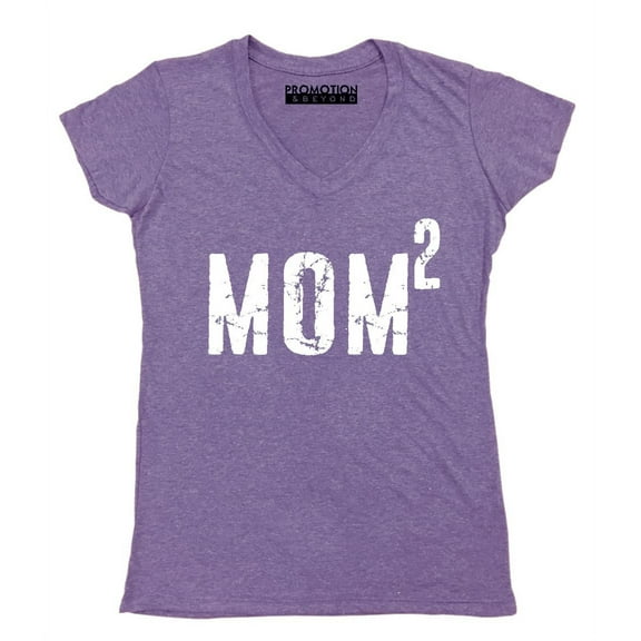 P&B Mom of 2, Mom Squared Women's V-neck, Heather Purple, XL