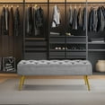 thumbnail image 5 of LYYHTY Button-Tufted Dining Bench for Kitchen, Upholstered With Gold Metal Base for Living Room Entryway, Gray, 5 of 9