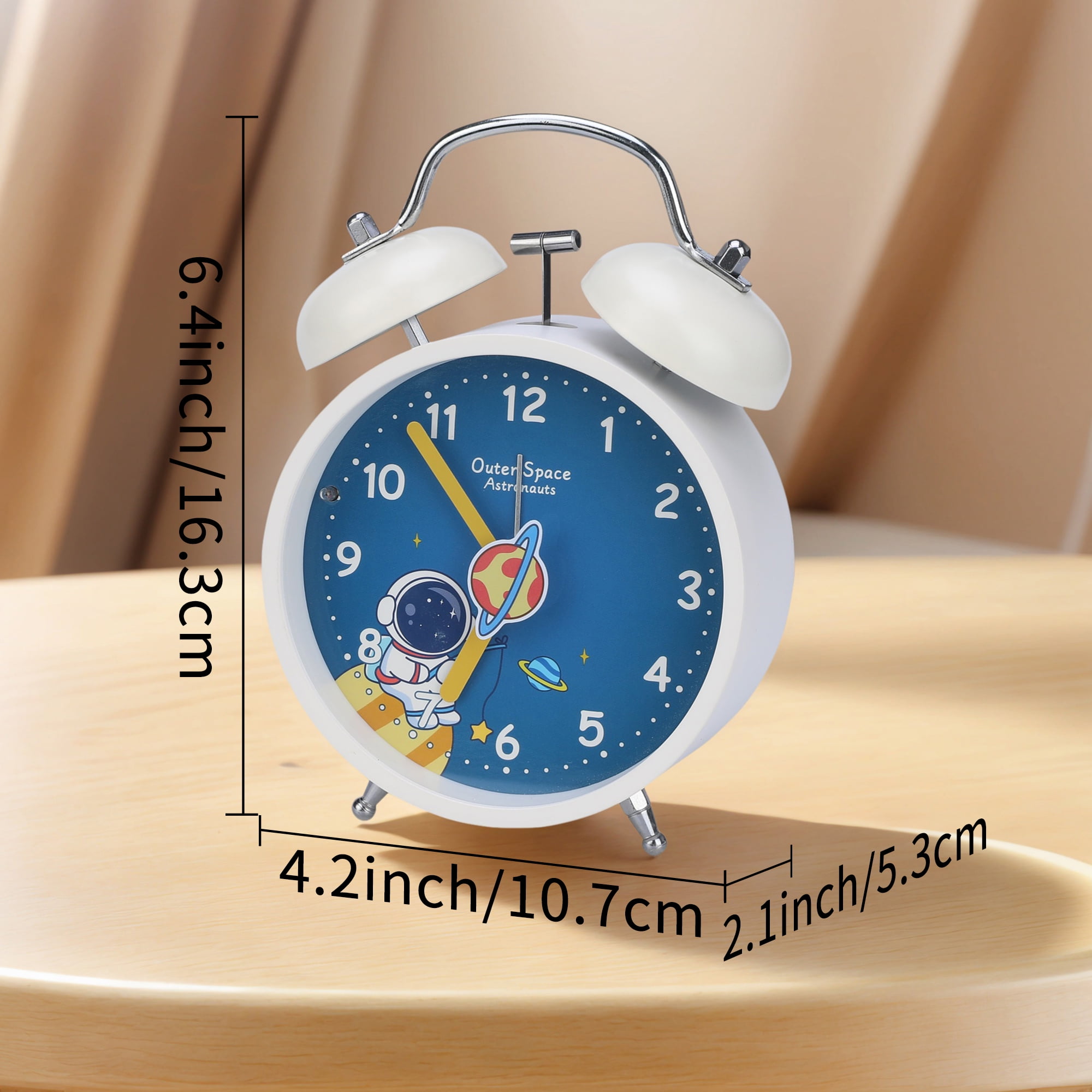 Unique Bargains Non-Tick Alarm Clock with Astronaut Pattern White 4.2"L x 2.1"W x 6.4"H