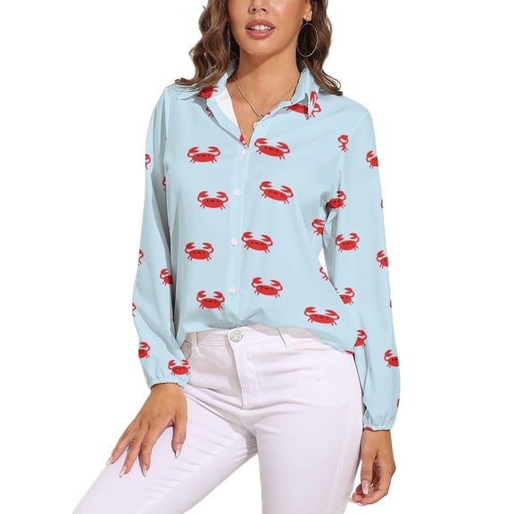 Happy Little Crabs Long Sleeve Blouse Woman Streetwear Casual Shirts Summer Oversize Woman Streetwear Clothing Birthday Present