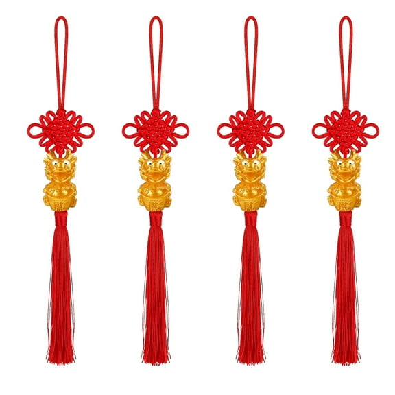 Wovilon 4-piece Set Of New Year Decorations Red Hanging Tassels Feng Shui Ornaments Knot Decoration To Attract Wealth Knot