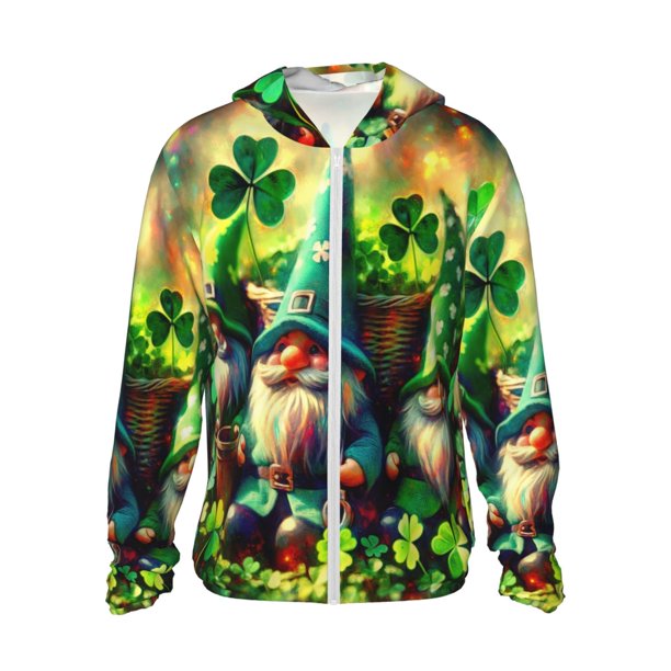 Balery St. Patrick's Day USA Flag Sudadera ligera de manga larga con capucha y protección solar UPF 50+ para hombre y mujer, ideal para pesca y running-XX-Large