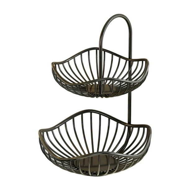 Cesta de fruta de doble capa soporte para soporte vegetal bandeja decorativa encimera organización eficiente canasta de hierro fruta de hierro tazón 30 cmx40cm