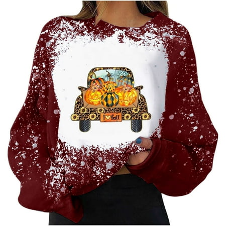 

Honeeladyy Clearance under 10$ Thanksgiving Day Fashion Women s Casual Long Sleeve Printed Ladies Sweatshirts Tops