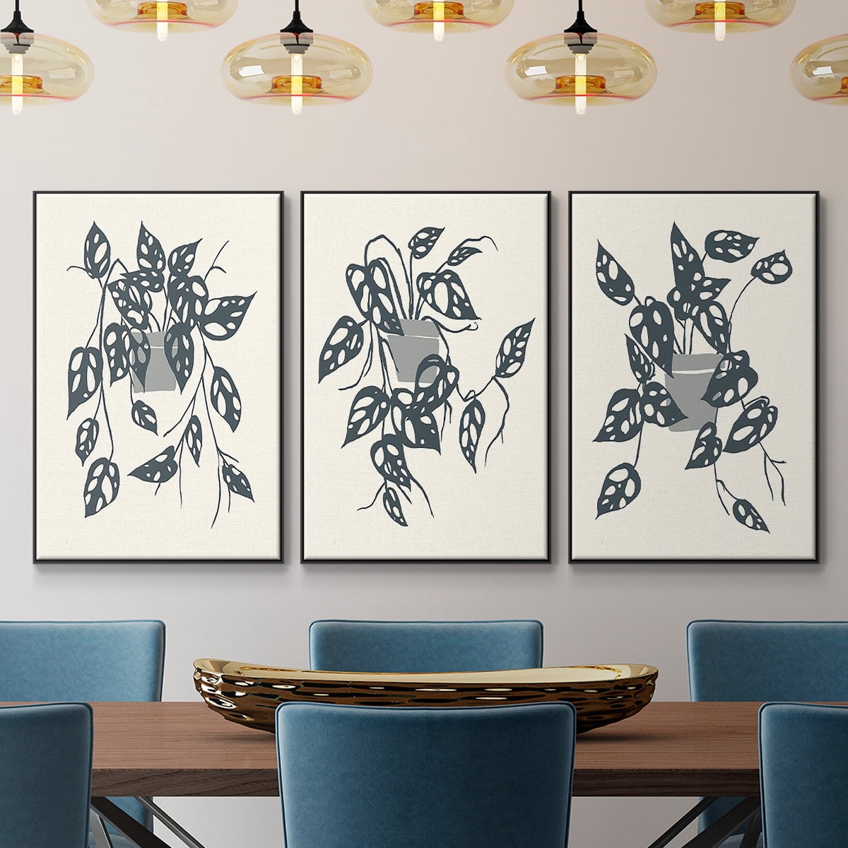 Growing Leaves IV - Framed Premium Gallery Wrapped Canvas L Frame 3 Piece Set - Ready to Hang