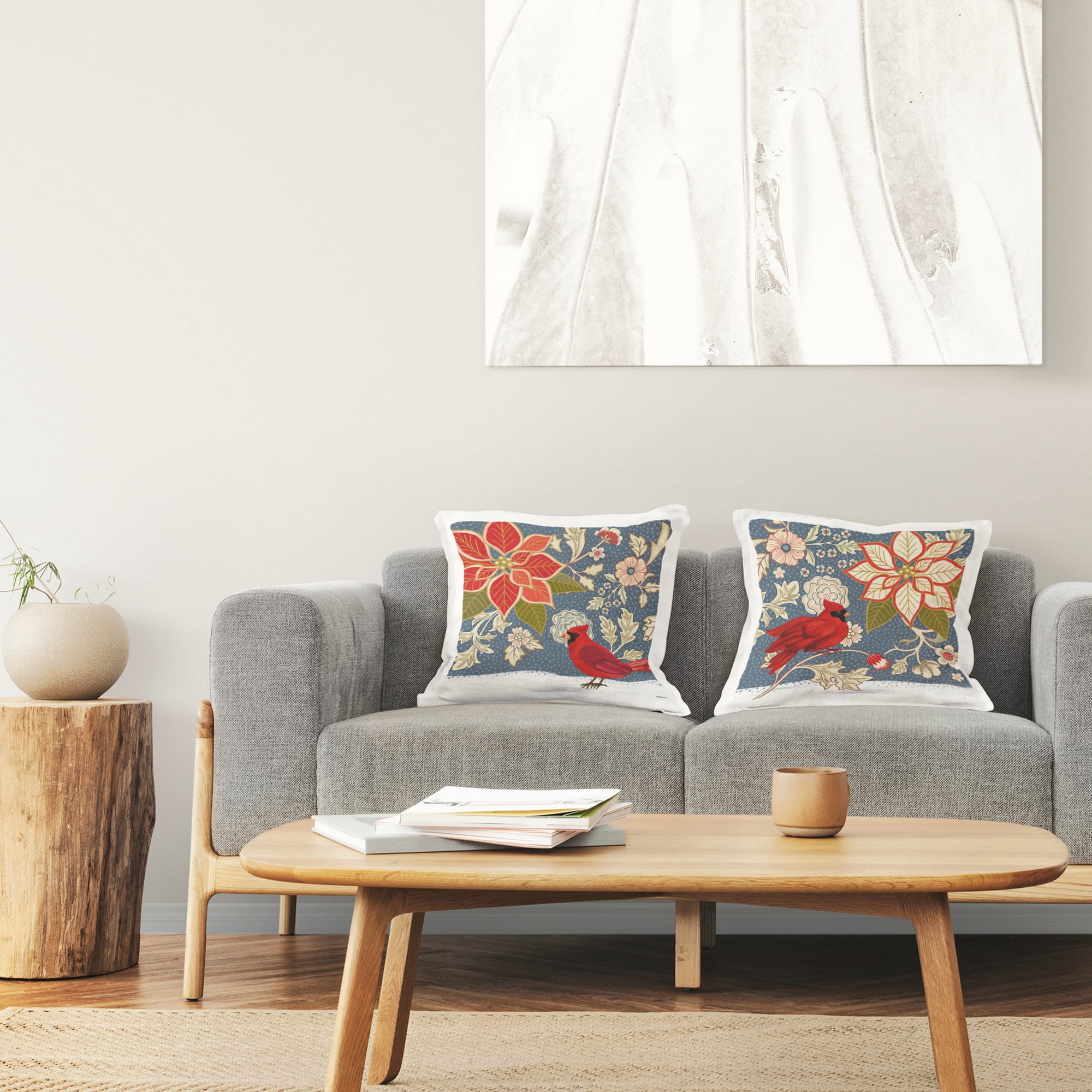 Stupell Industries Patterned Cardinals & Florals 2 Piece Decorative Printed Throw Pillow Set, 18 x 18