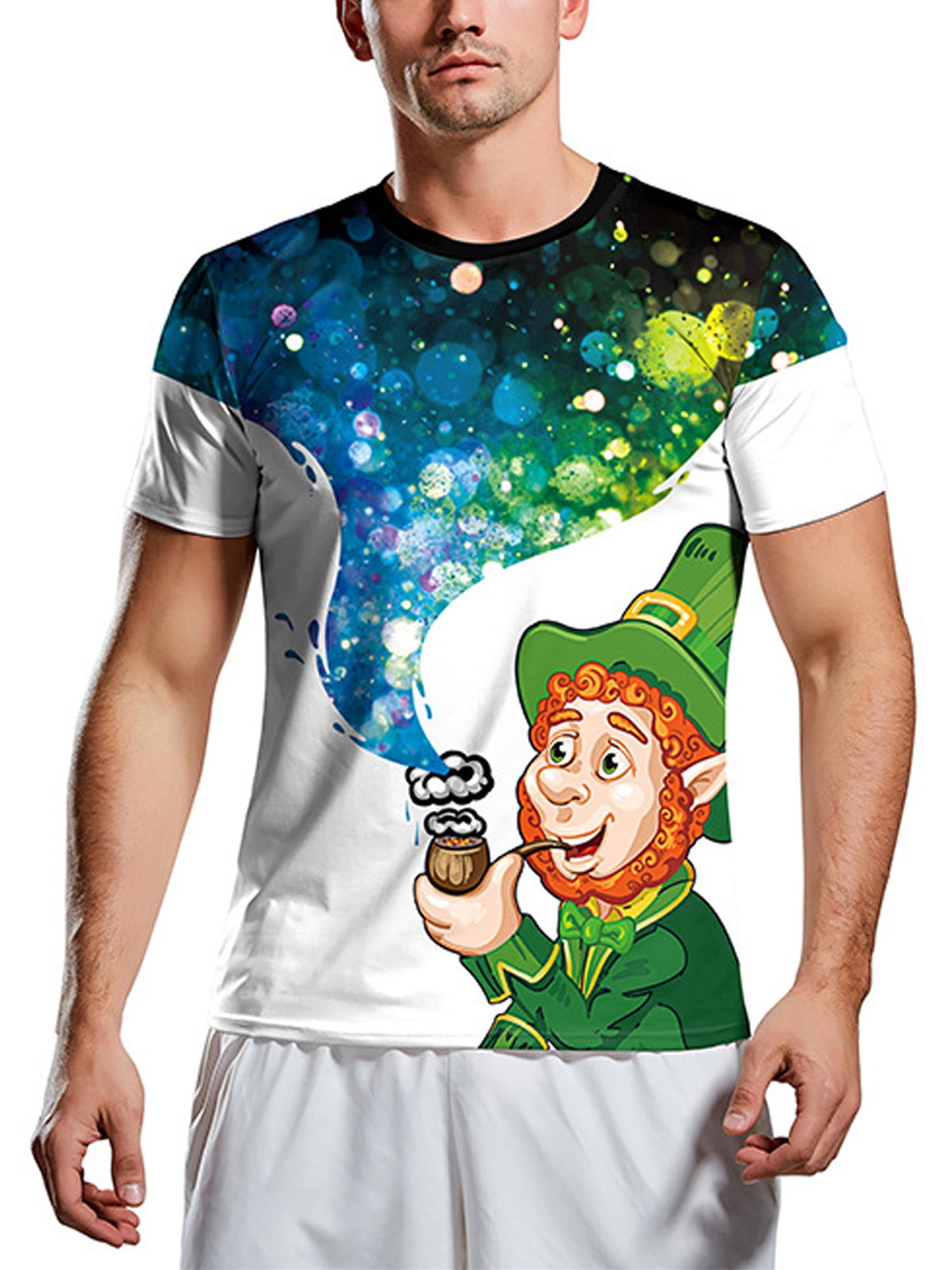 Uplord Mens Four-Leaf Clover Digital Dark Print Round Neck Casual Fashion Print T-Shirt Short Sleeve Uplord Mens Four-Leaf Clover Digital Dark Print Round Neck Casual Fashion Print T-Shirt Short Sleeve