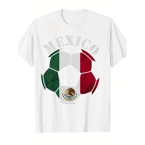 Men'S Mexico Soccer Graphic Tee - Shirt Featuring Green, Red, And Golden Team Colors - Casual Sportswear for Supporters - Lightweight And Breathable for Daily Wear And Game