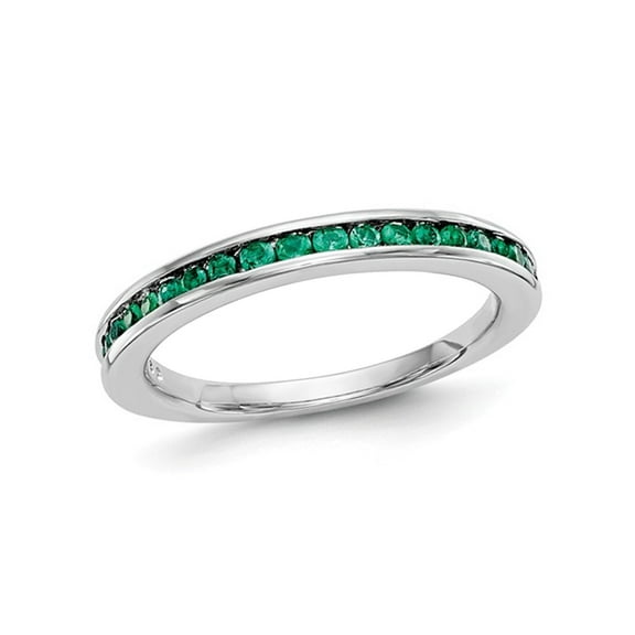 1/3 Carat (Ctw) Green Emerald Semi-Eternity Band Ring in 14K White Gold for Women