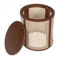 thumbnail image 4 of Dark Brown Round Wood Tabletop Side Table Hollow Woven Design Rubber Wood MDF Construction Small Nightstand Tea Desk for Living Room Bedroom, 4 of 10