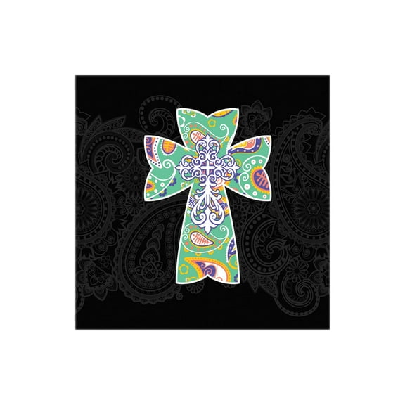 Chartreuse Cross Black Grey Paisley 12 x 12 Wood Wall Sign Plaque