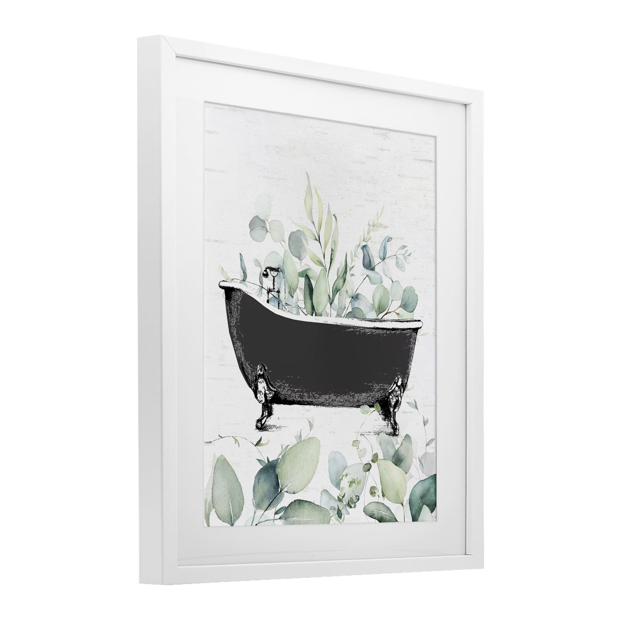 Eucalyptus Leaves Bathtub White Framed Print Under Glass, design by Lettered and Lined
