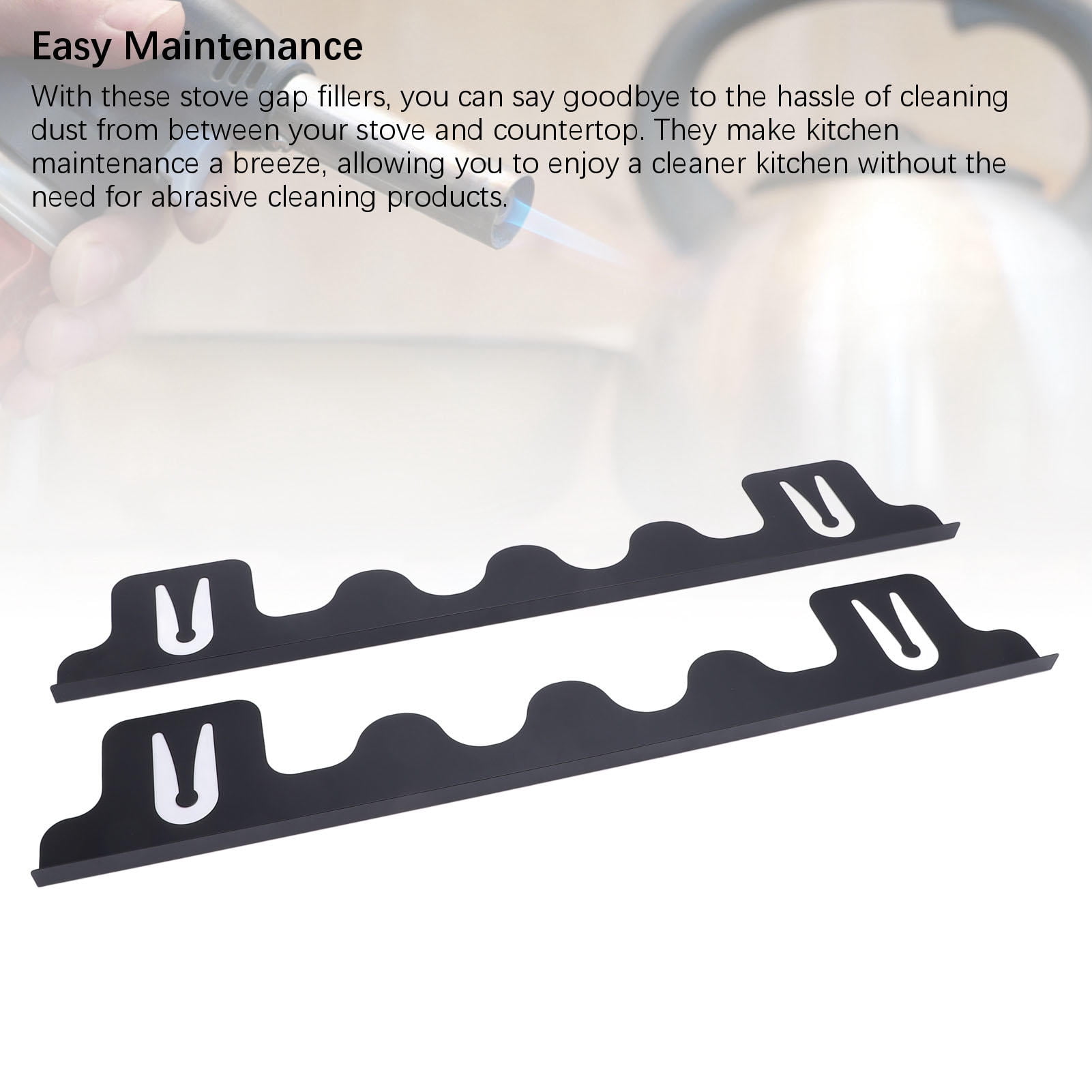 BIMZUC 2‑Pack Stainless Steel Stove Gap Covers – 59.5 cm Long, Black, Durable & Easy‑Clean Kitchen Counter Gap Fillers