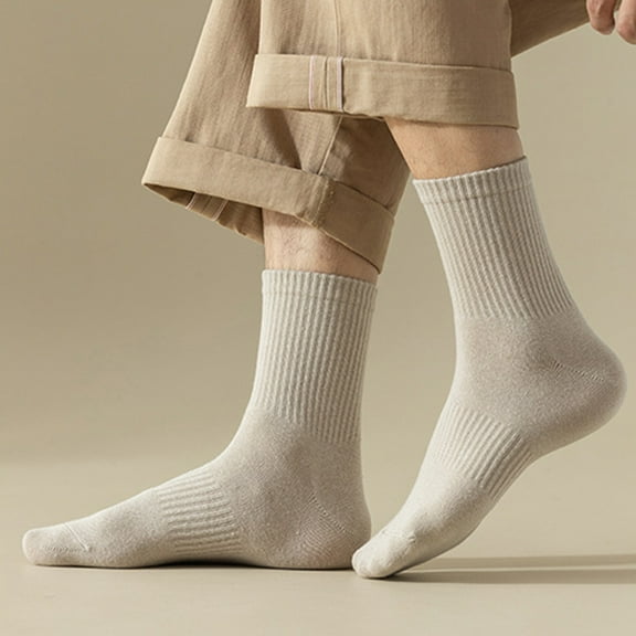 harmtty Winter socks 1 Pair Autumn Winter Unisex Socks Middle Tube Solid Color Moisture Absorption Stretchy Men Women Knitted Socks for Daily Wear Milky White