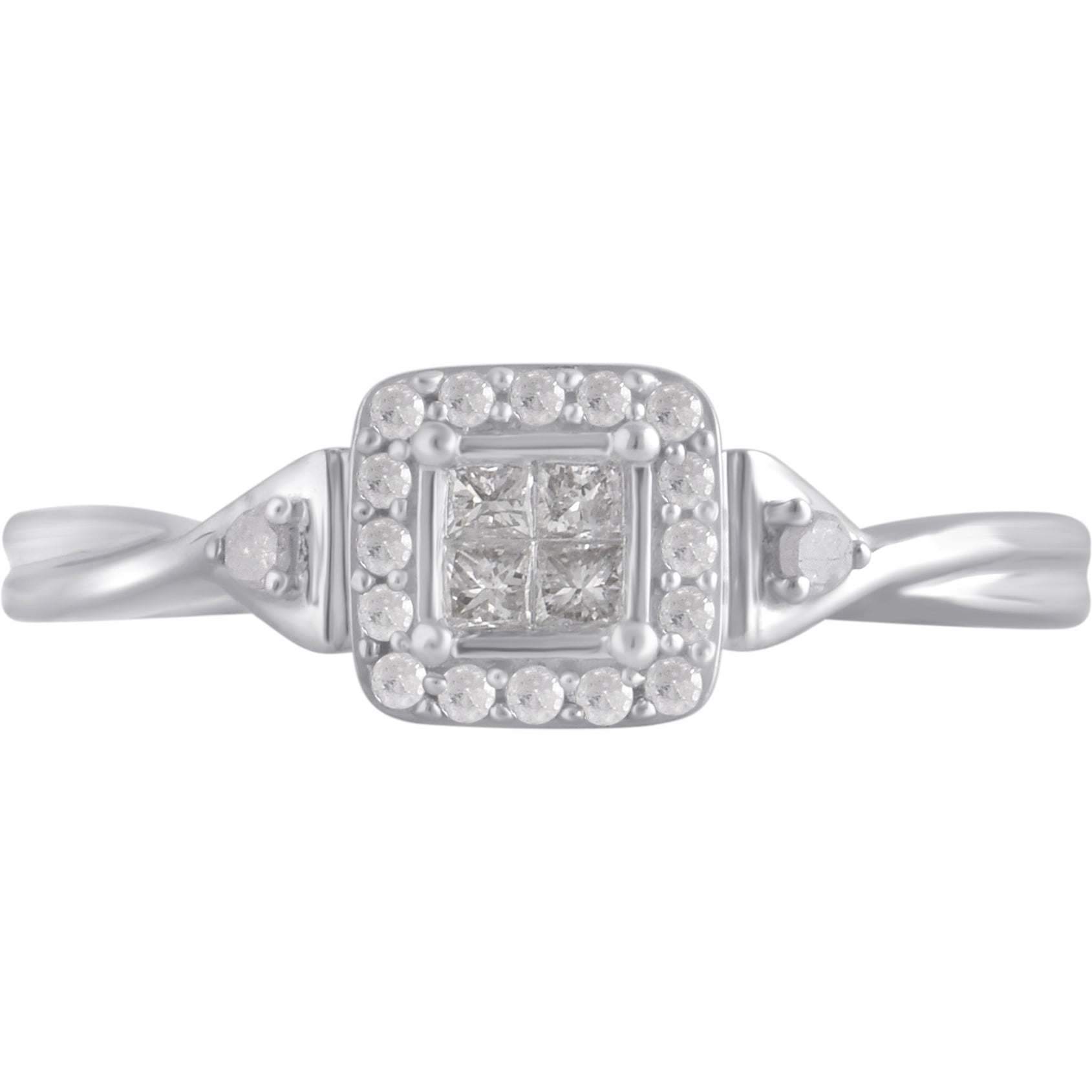 Arista 1/4 ct Princess Diamond Square Frame Women's Ring in Sterling Silver (I-J, I2-I3)