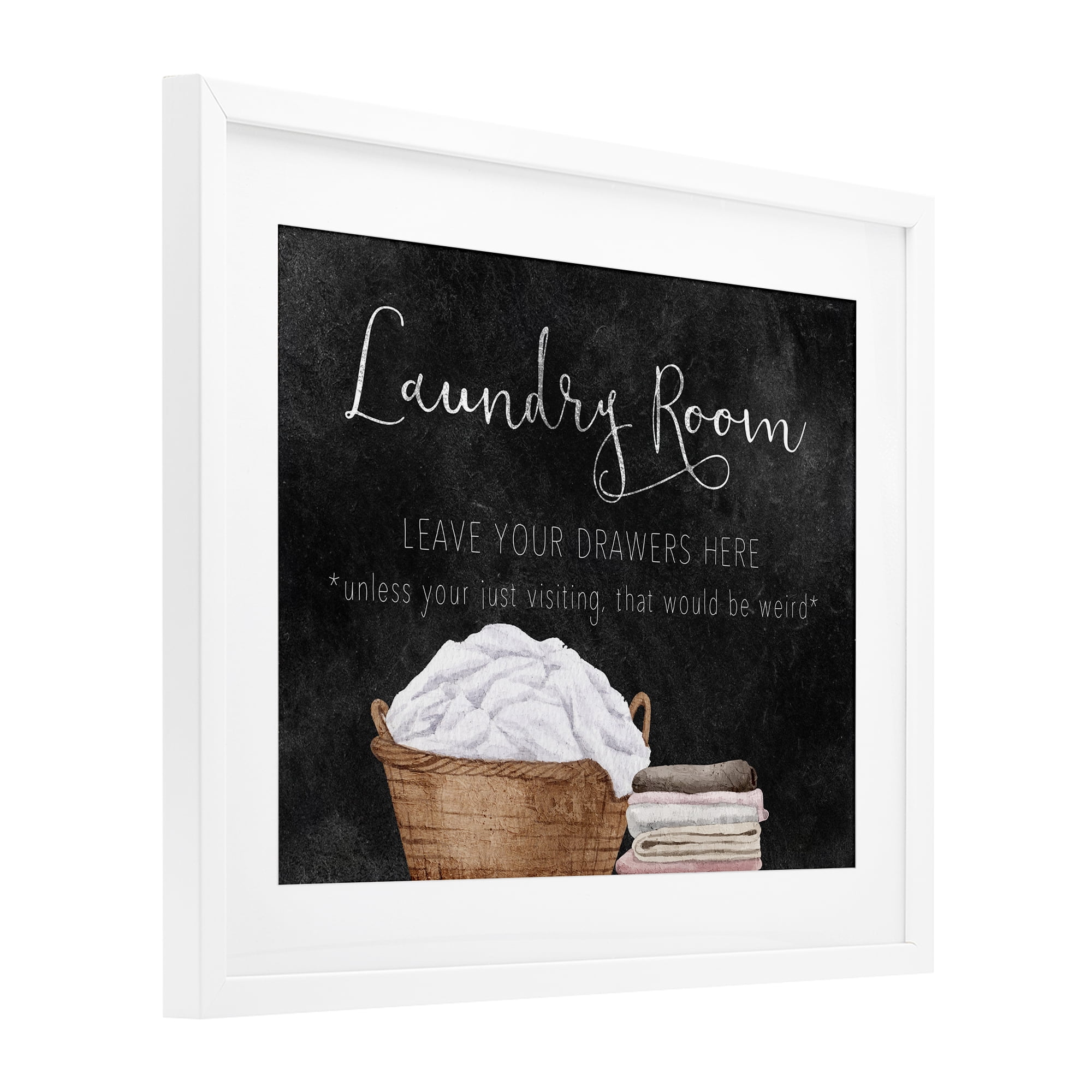 Leave Your Drawers Laundry White Framed Print Under Glass, design by Kim Allen