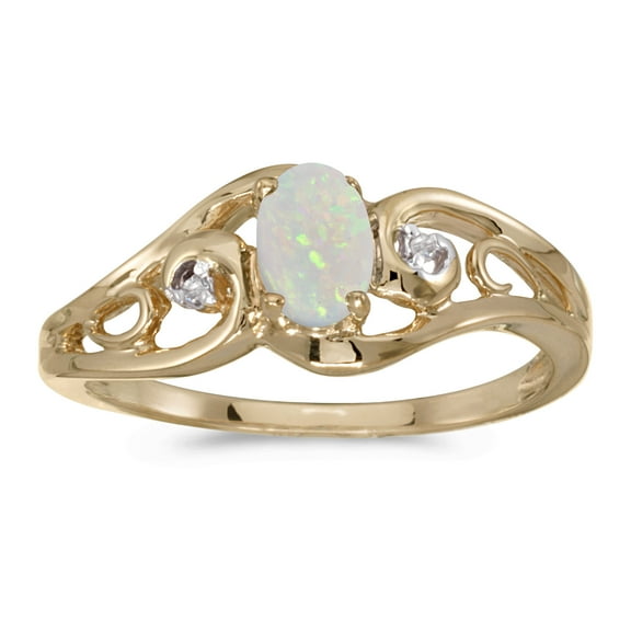 10k Yellow Gold Oval Opal And Diamond Ring