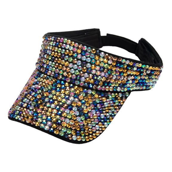 Bling Rhinestones Sun Visor Hat Adjustable Summer Cap for Unisex Beach Colorful