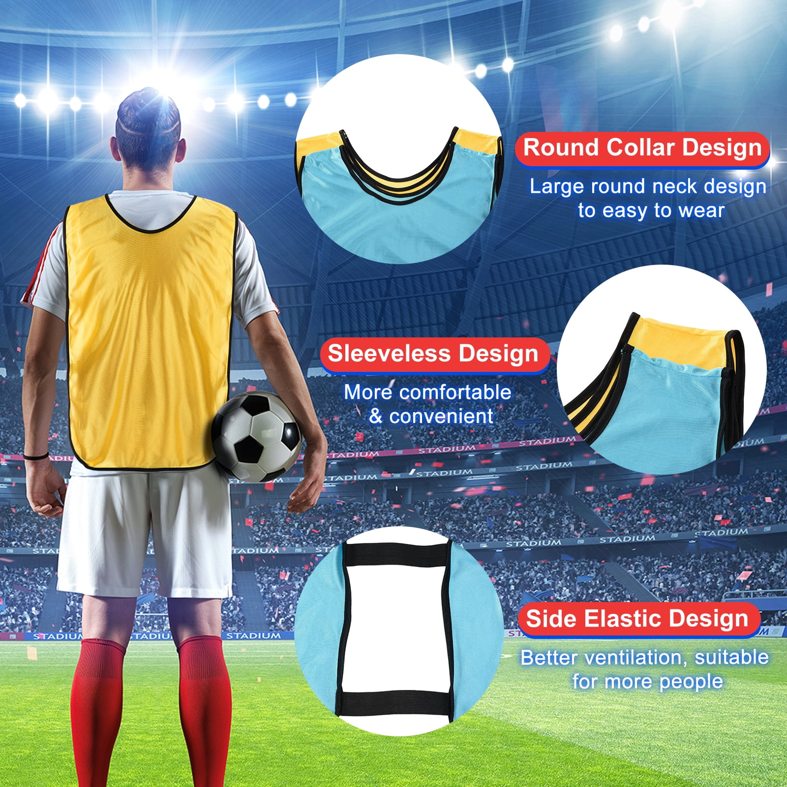 24 Pack Soccer Pinnies Jerseys Football Scrimmage Vest Basketball Practice Jersey Volleyball Scrimmage Vests for Adults and Team Children Youth