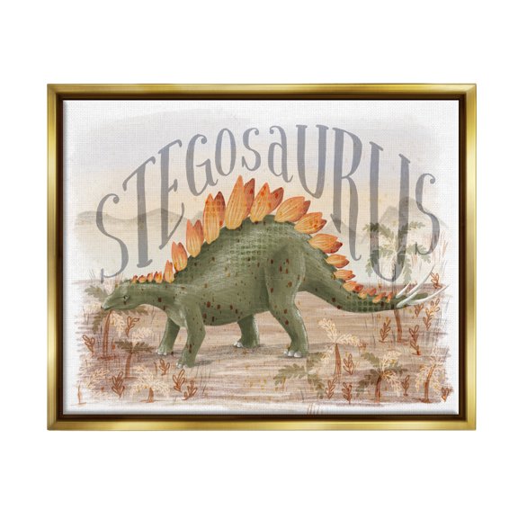 Stupell Industries Stegosaurus In Nature Animals & Insects Painting Gold Floater Framed Canvas Art Print Wall Art, 31 x 25