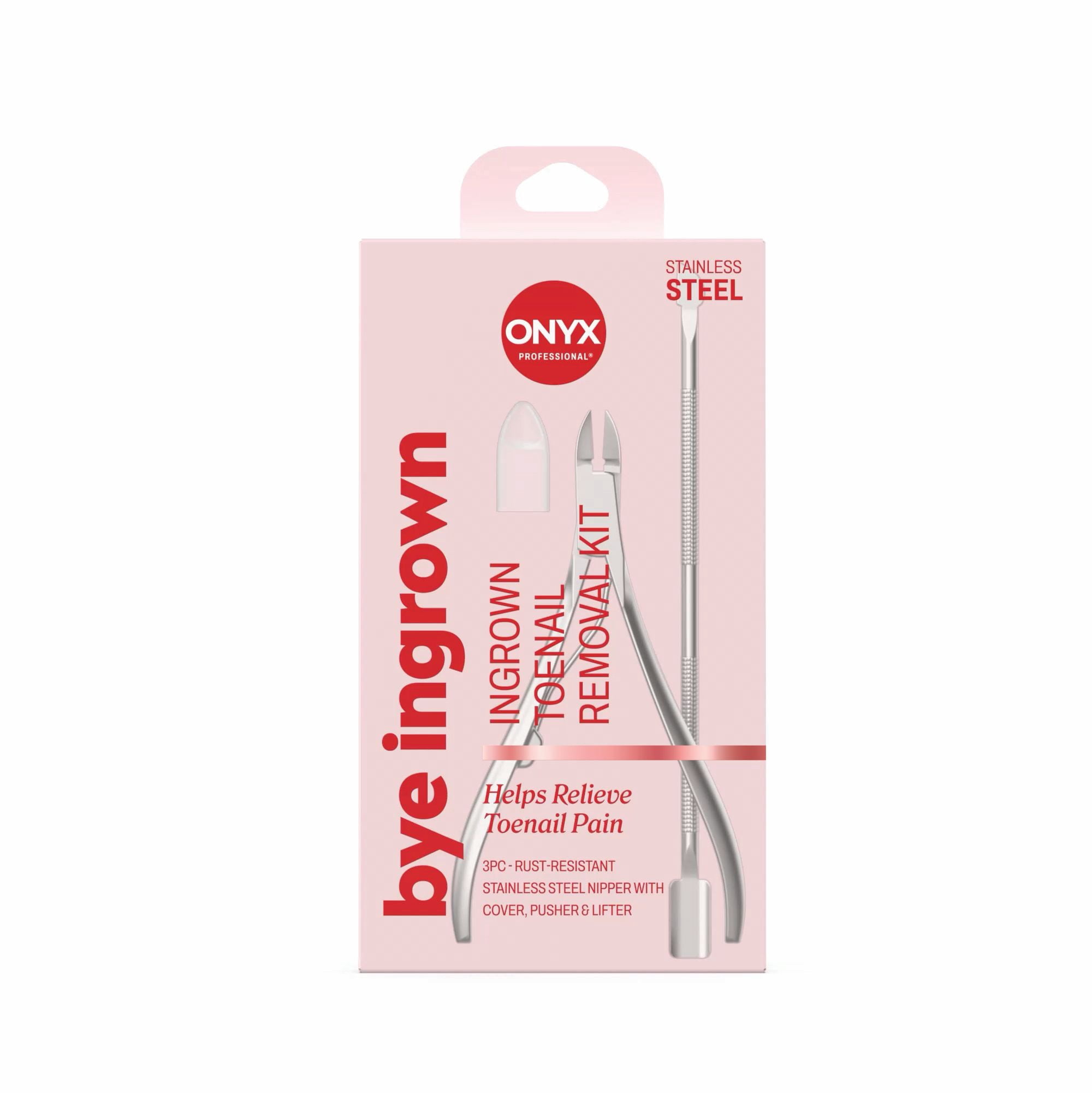 (3 pack) Onyx Professional 3-Piece Stainless Steel Nail Care Kit with Ingrown Toenail Remover, Protective Case