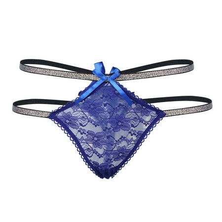 BYHONG Women Europe and The United States Shiny Silver Ribbon Seductive Sexy Underwear Hot Hollow T Pants Sexy Thong Womens Panties Blue S