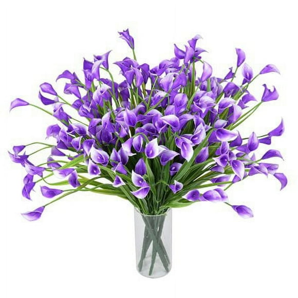 Artificial Calla Lily, 8 Bundles Purple Fake Spring Flowers Party Wedding Bouquet Decoration, Purple