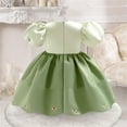 thumbnail image 3 of MIXUE Baby Girls Casual Dresses Summer Solid Color Round Neck Ruffle Puff Sleeve Princess Dress Activewear,Green,12-18 Months, 3 of 8