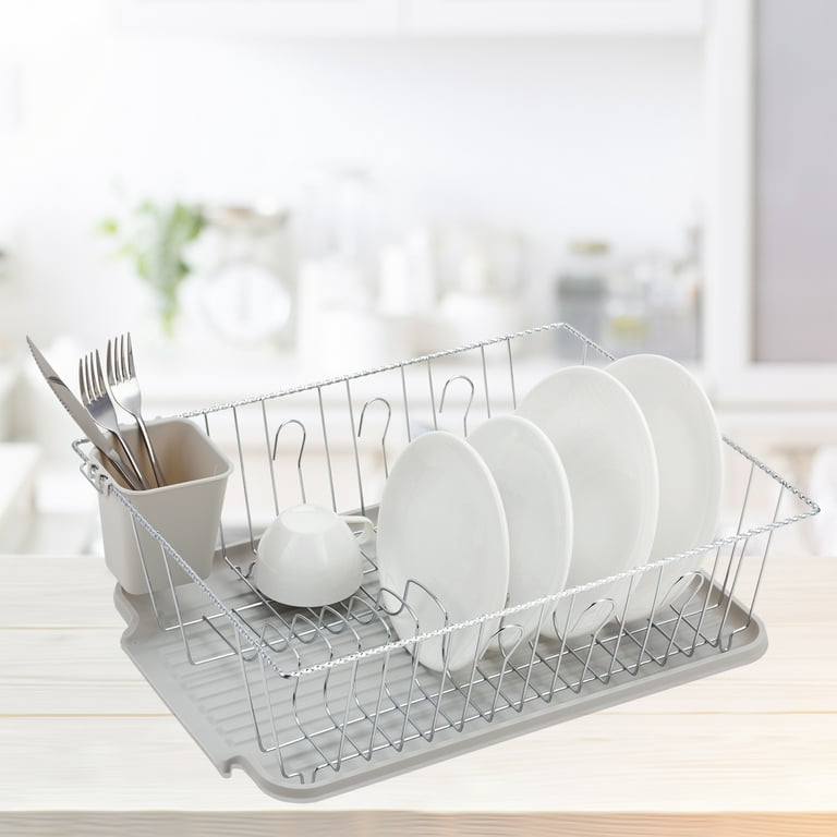 Dish Rack in Chrome Dish Drainer with Self-Draining Drip Tray
