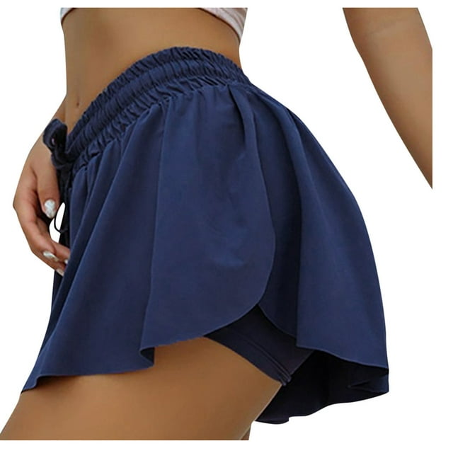 yinguo flowy shorts women double-layer gym running tennis shorts high ...