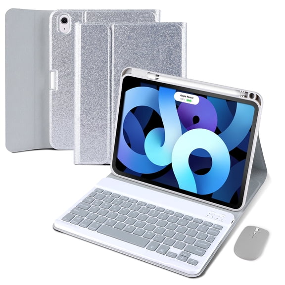 Pinbebor iPad Case for iPad A16 11th/10th Gen with Keyboard and Mouse, 7-Color Backlit, Silver