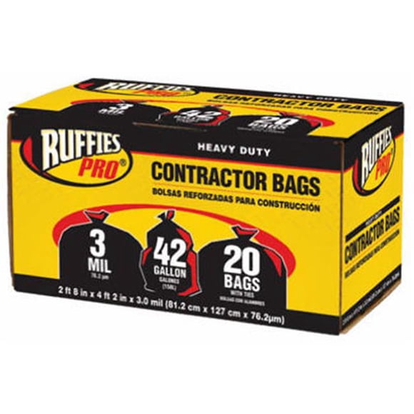 Berry Plastics 1190270 20 Pack, 42 Gallon, Black Contractor Bag