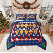 Manfei Fairy Tale Christmas Queen Comforter Set for Teen, Dreamy Festival Bedding Sets, Blue Red Buffalo Reversible Bedding Comforter Set, Lightweight Room Decor, 3pcs
