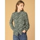 thumbnail image 2 of Camisa con Estampado Floral Allegra K Cuello en Punta Verde Oscuro M, 2 of 6