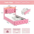 thumbnail image 2 of Pink Princess Beds Twin Size with LED Lights & Power Outlets, Twin Velvet Upholstered Platform Bed Frame with Bookcase Headboard and Storage Drawers, Girls Beds for Bedroom, 2 of 9