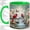 Green, variant on Cardinal Waterfall Coffee Mug, Red Cardinal Mug, Morning Tea Cup for Home, Two Birds on Branch with Pink Blossoms, Butterflies and Forest Stream, Floral Wildlife Art, Nature Lover