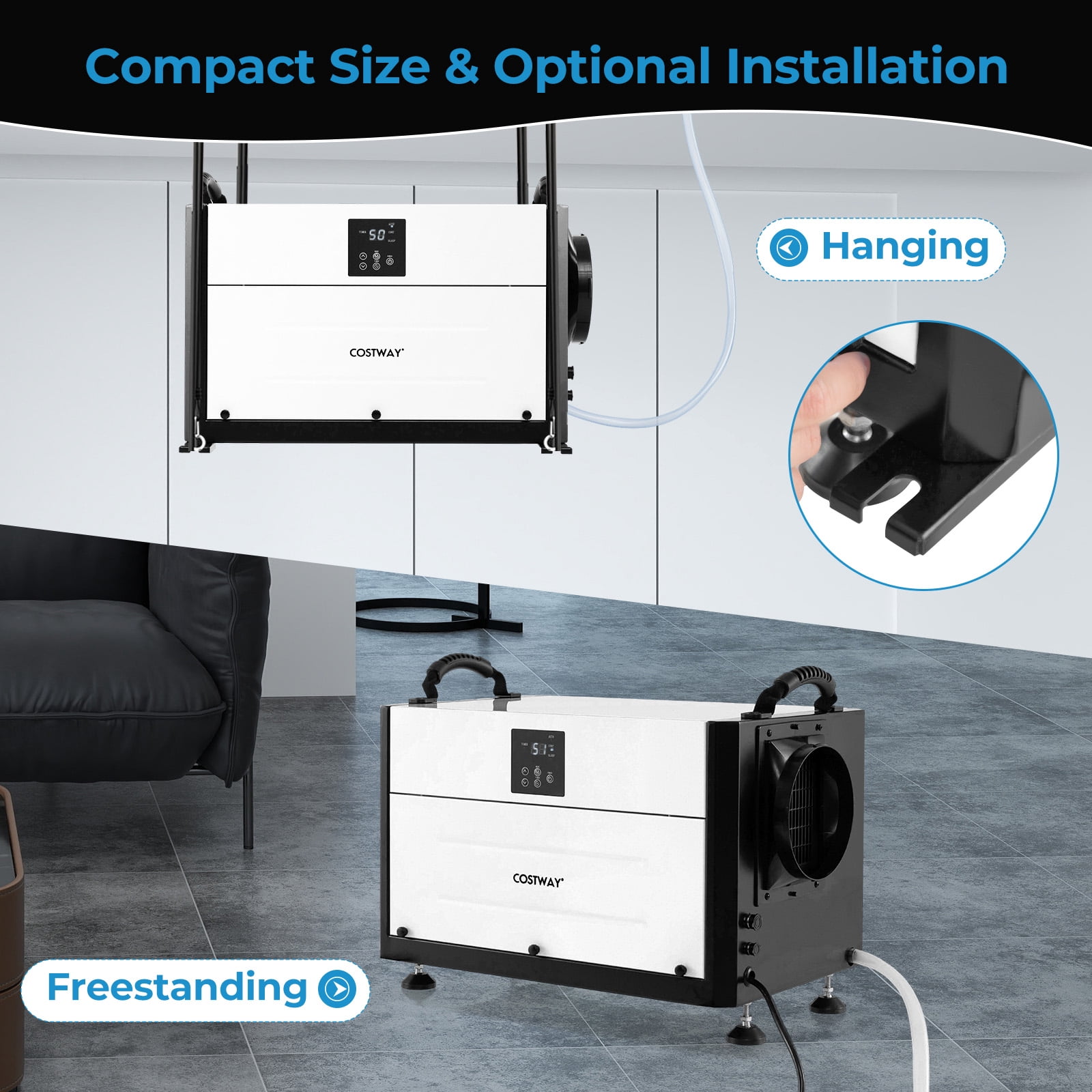 Costway 57 Pint(DOE) Crawl Space Dehumidifier Commercial Dehumidifier with 3 Modes & 24H Timer 1,900 Sq. ft Coverage Area White (MAX 155Pint at 95°F, 90%RH)
