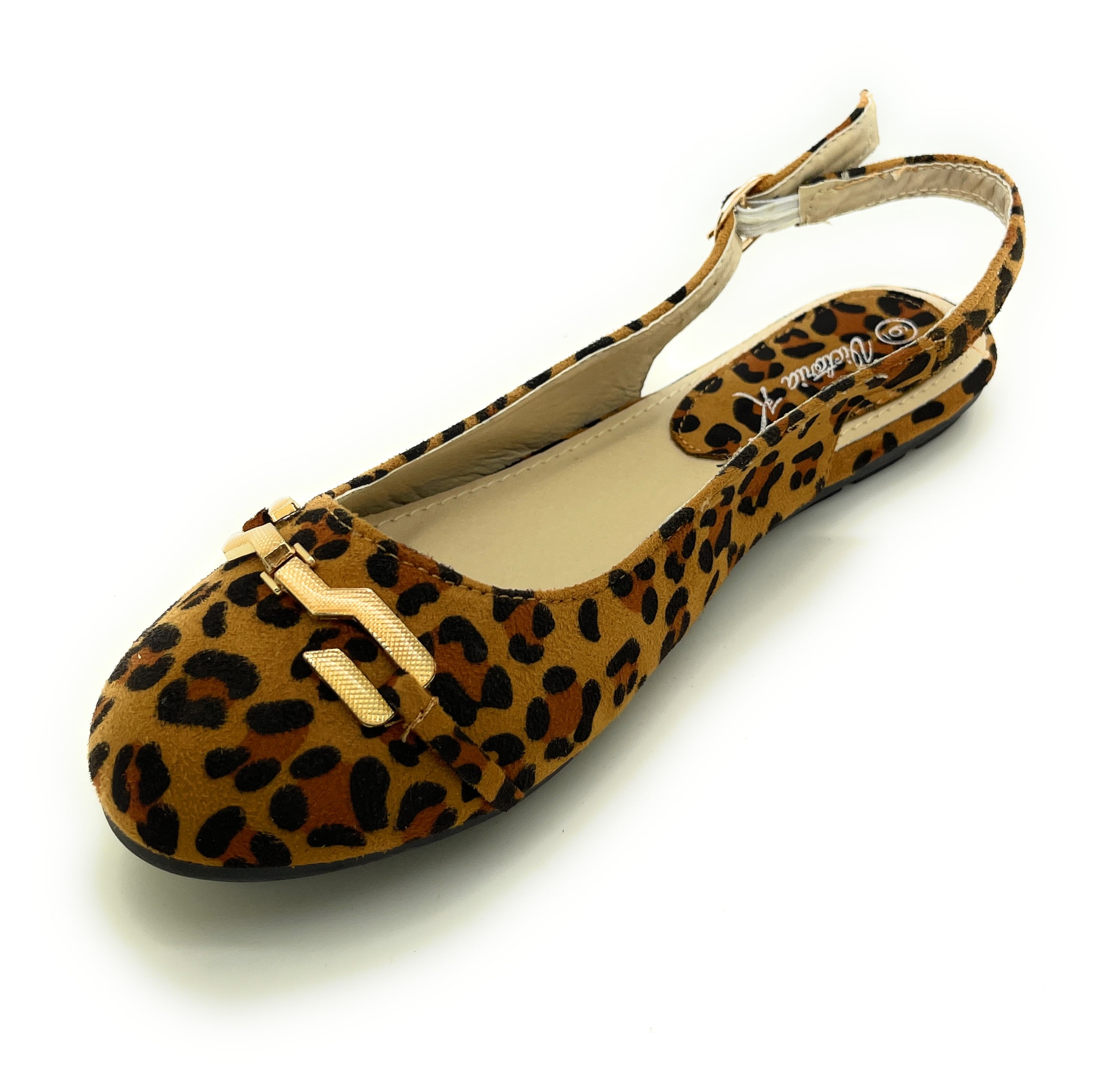 Women’s Leopard Print Slingback Flats – Open Back Pointed Toe Slip-On Shoes with Gold Chain Accent – Stylish Comfortable Casual Dress Flats for Work, Travel, or Everyday Wear