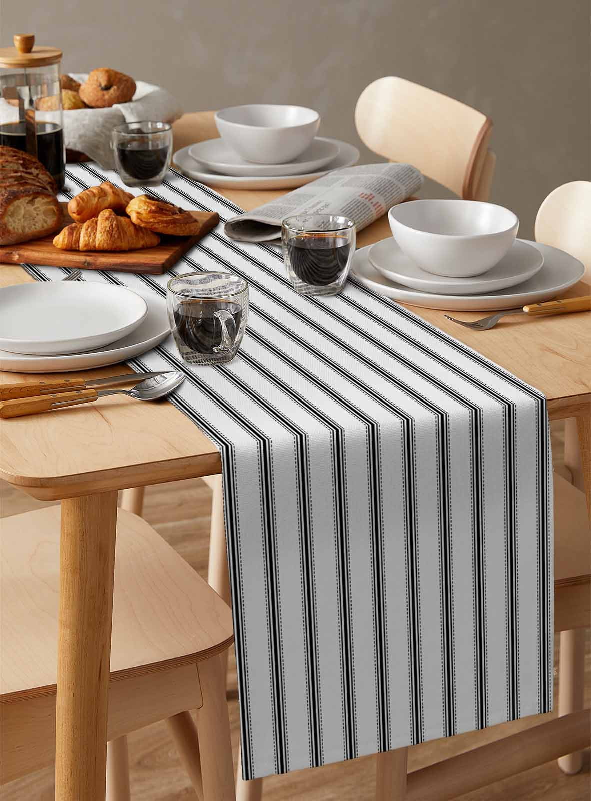 ERUNPONLY Black Striped Table Runner - 36 Inch Long Black White Stripes Farmhouse Cotton and Linen Blended Dress Scarves Farmhouse Table Runner for Kitchen Dining, Coffee Table, 13" x 36"