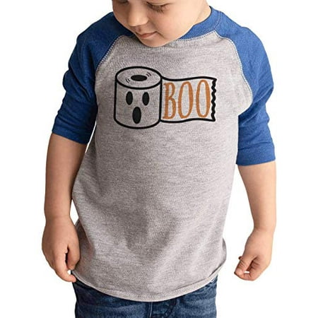 

7 ate 9 Apparel Kids Funny Toilet Paper Ghost Halloween Quarantine Raglan Blue